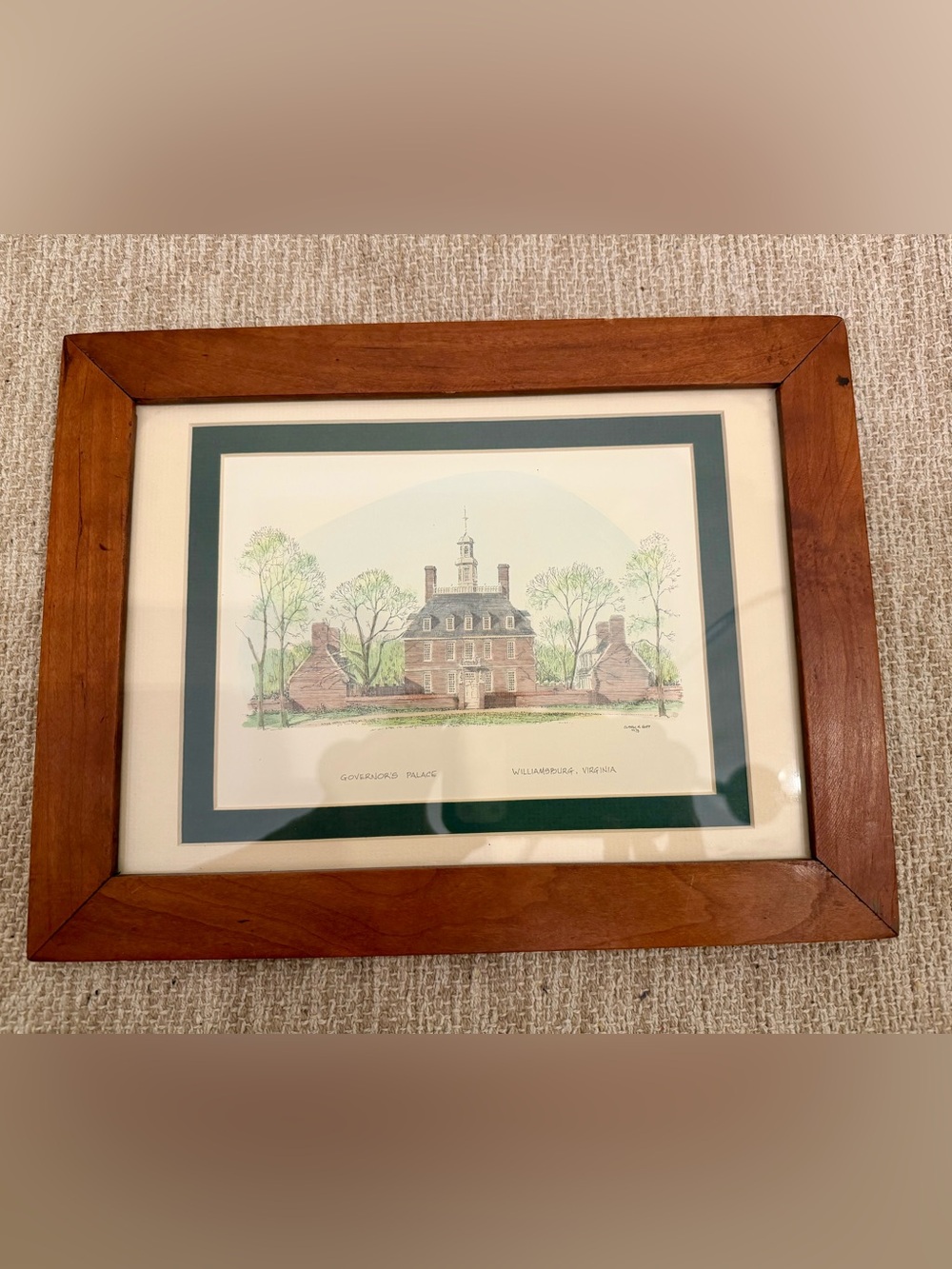 Vintage Framed Governors Palace, Virginia Water Color Print